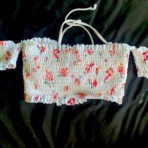 Tube top in white with floral pattern